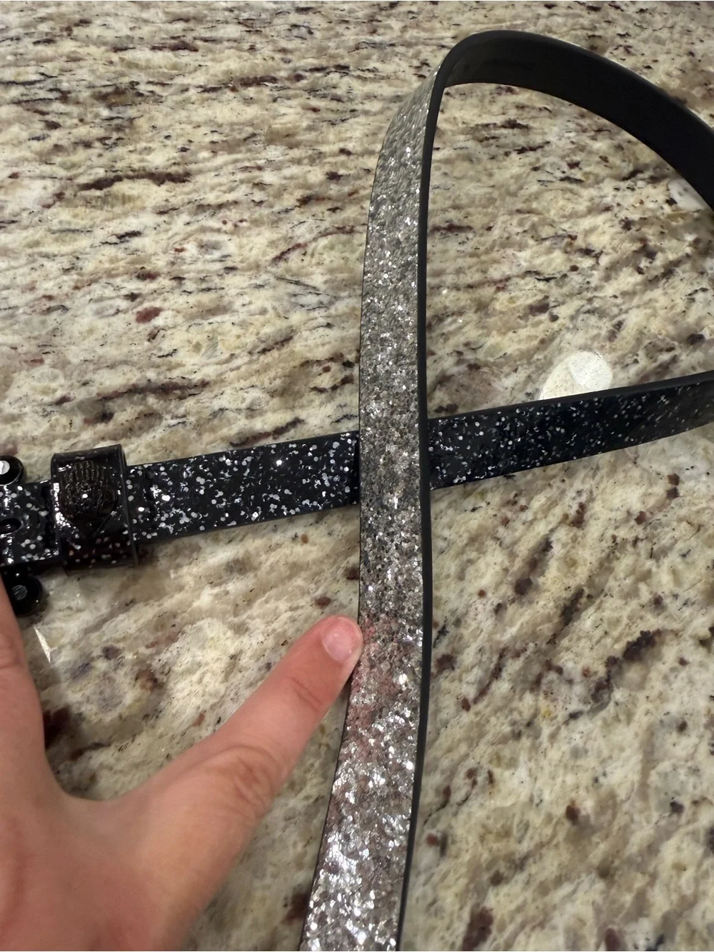 New Never Worn Kurt Geiger Black & Silver Glitter Women’s Belt